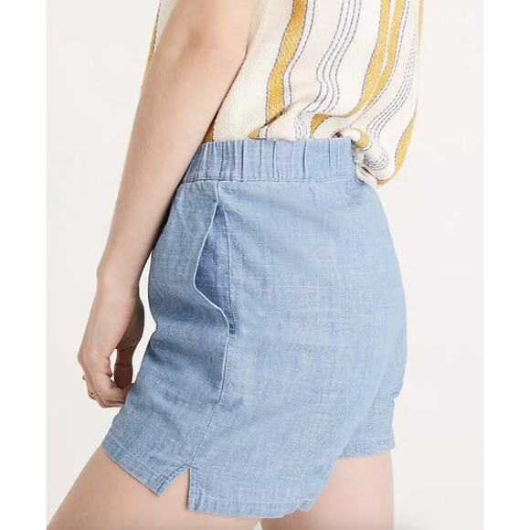 Madewell Chambray Pull On Shorts Elastic‎ Waist Blue Cotton l0048 Summer Small - Picture 2 of 9